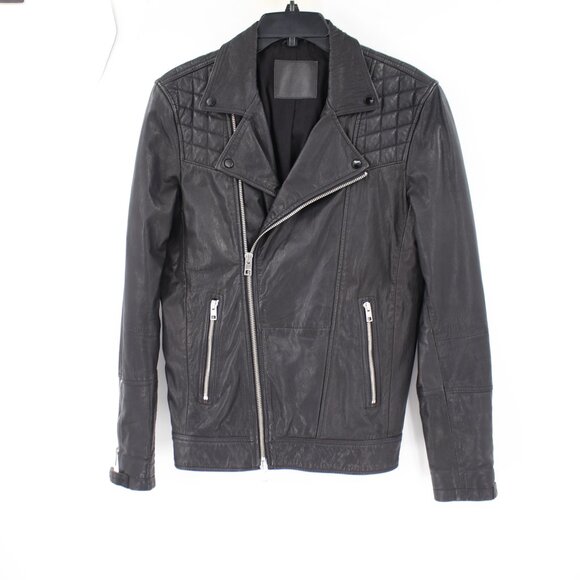 All saints Jacket Mens Small Kushiro Leather Biker Bomber Celebrity Punk Black